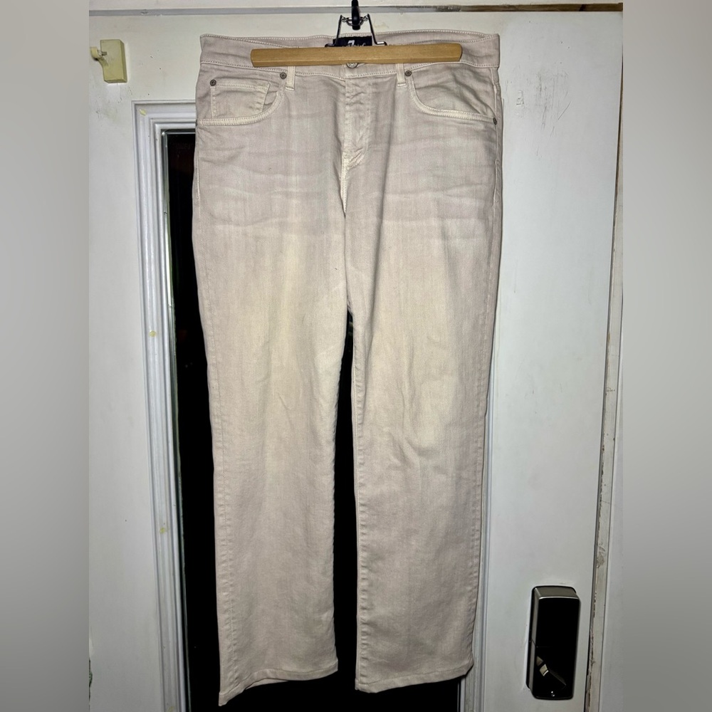 7 For All Mankind Men's Straight Leg Cream Jeans